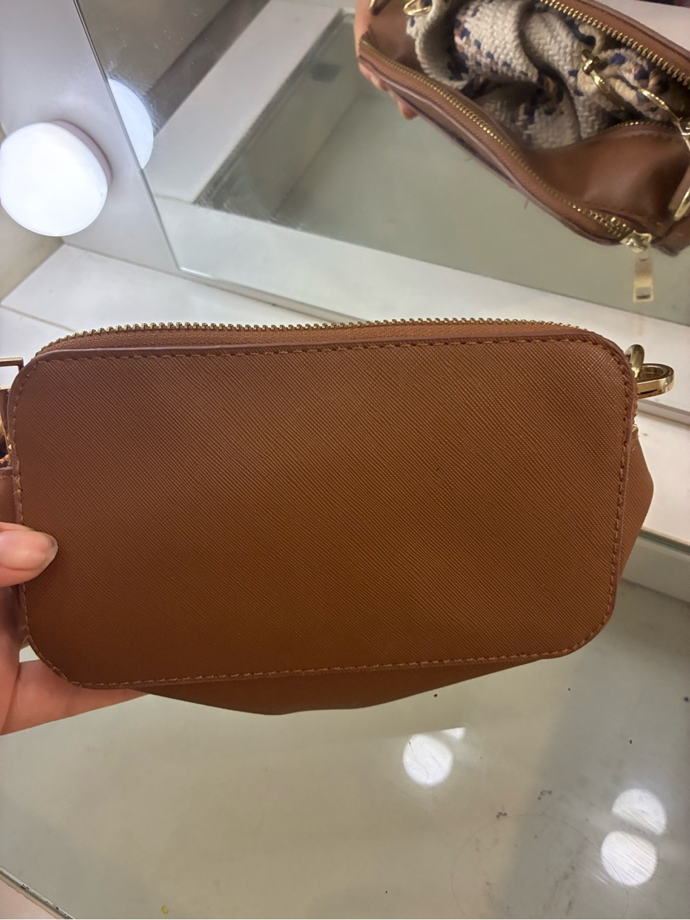Women's Tan Crossbody Bag with Gold Hardware